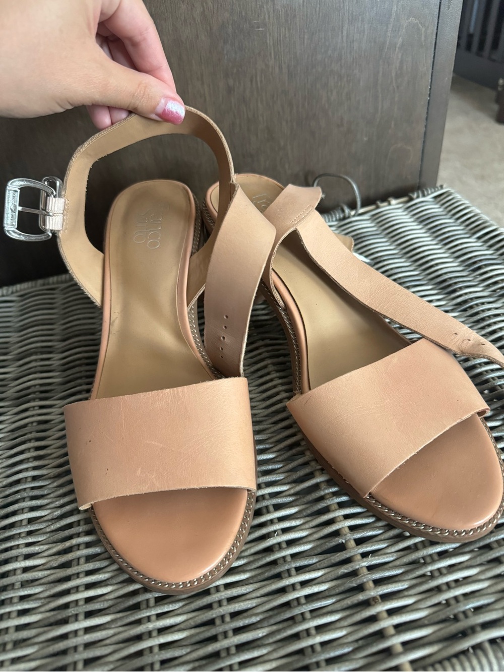 Franco Sarto Nude Tan Leather Ankle-Strap Sandals